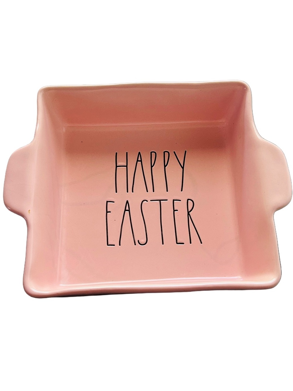 Rae Dunn HAPPY EASTER Pink Ceramic Baking Dish Rare Artisan Collection Magenta
